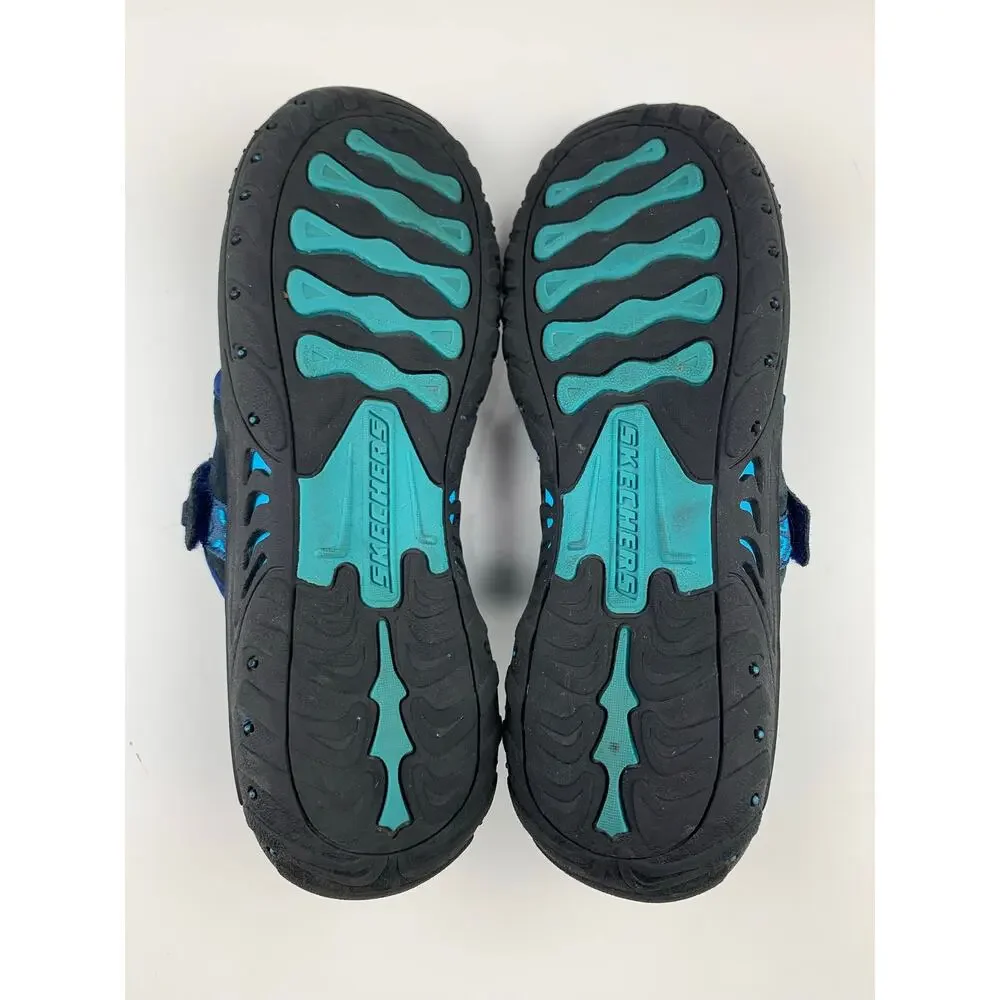 Skechers Reggae Trailway Sandals Slip On Toe Loop Black Blue Outdoor Women's 10